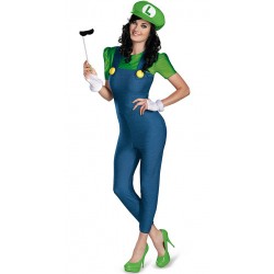 Fantasia Feminina Luigi do Super Mario Brothers Traje para Festa a Fantasia