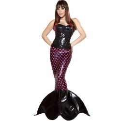 Sereia Negra Traje Feminino Adulto para Festa a Fantasia Halloween