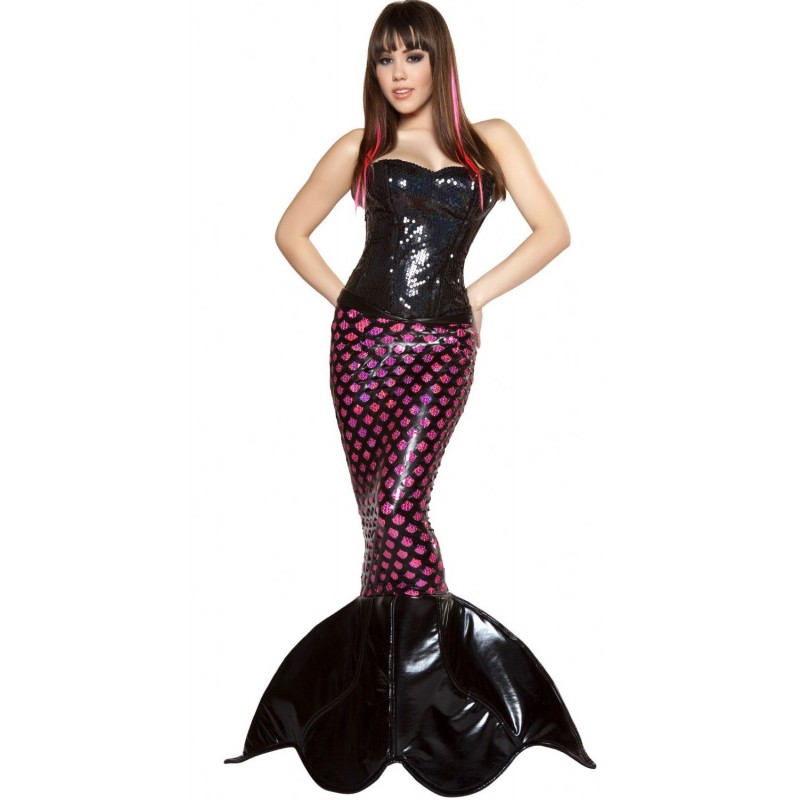 Sereia Negra Traje Feminino Adulto para Festa a Fantasia Halloween