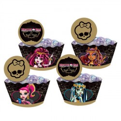 Forminhas e Plaquinhas para Cupcake Monster High Decoração Festa Infantil 24un
