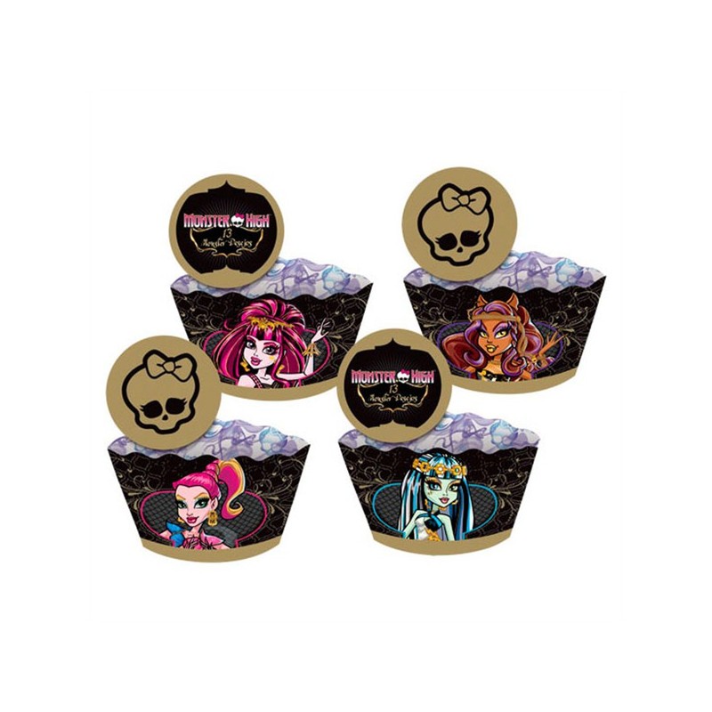 Forminhas e Plaquinhas para Cupcake Monster High Decoração Festa Infantil 24un