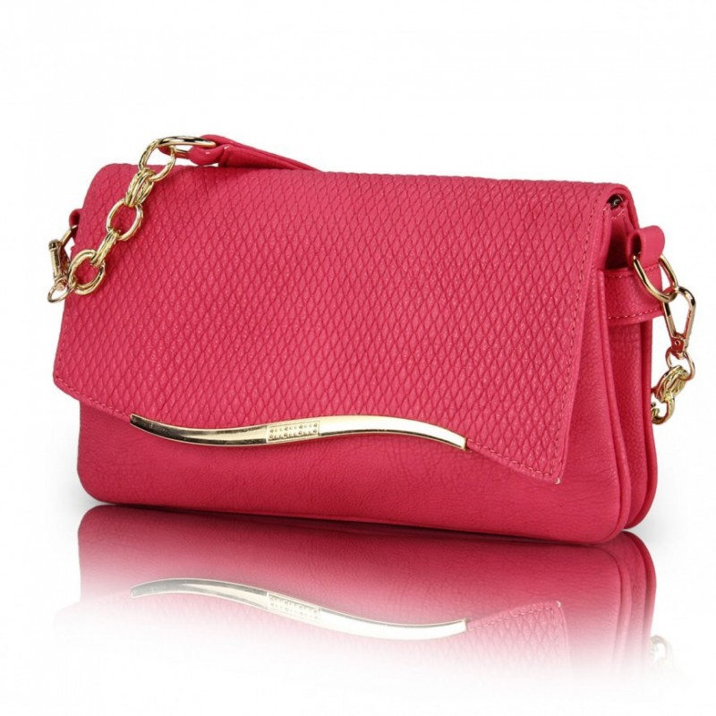 Bolsa Feminina Baguete Rosa Pink com Alça de Corrente Dourada