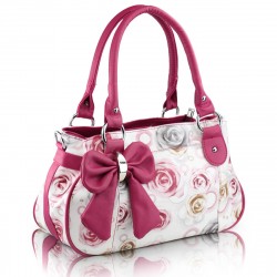 Bolsa Feminina Couro Floral Laça Branca e Pink