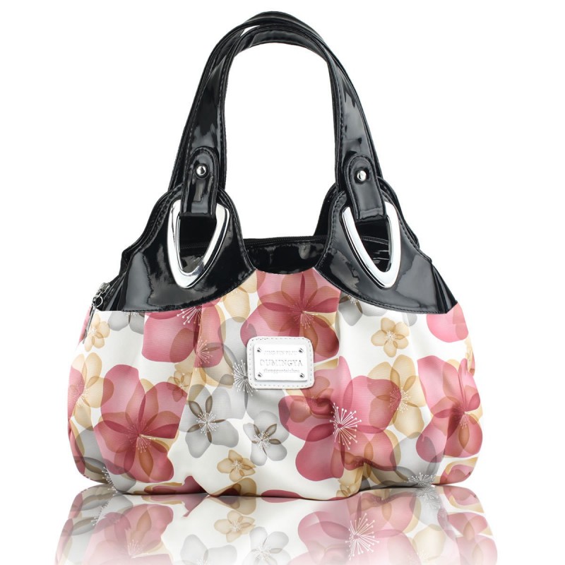 Bolsa Feminina Floral e Verniz Preto Casual