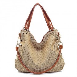 Bolsa Feminina Lona com Brilho Marrom Grande