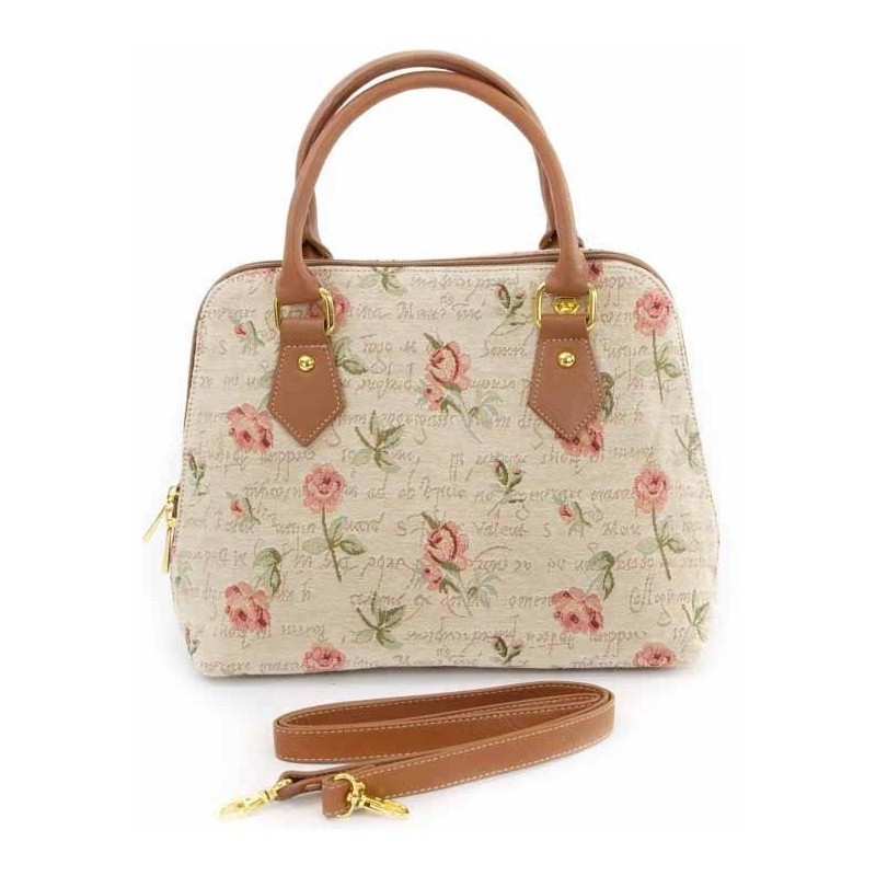 Bolsa Feminina Florida Lona Couro Marrom