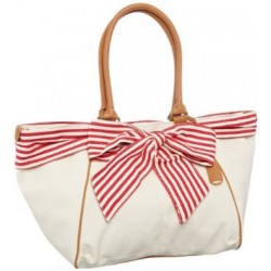 Bolsa Feminina Lona Branco Couro Caramelo