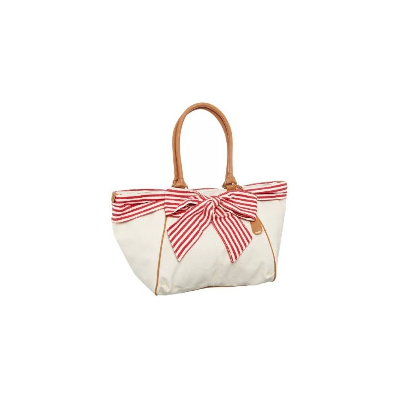 Bolsa Feminina Lona Branco Couro Caramelo