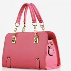 Bolsa Feminina Rosa com Dourado Couro