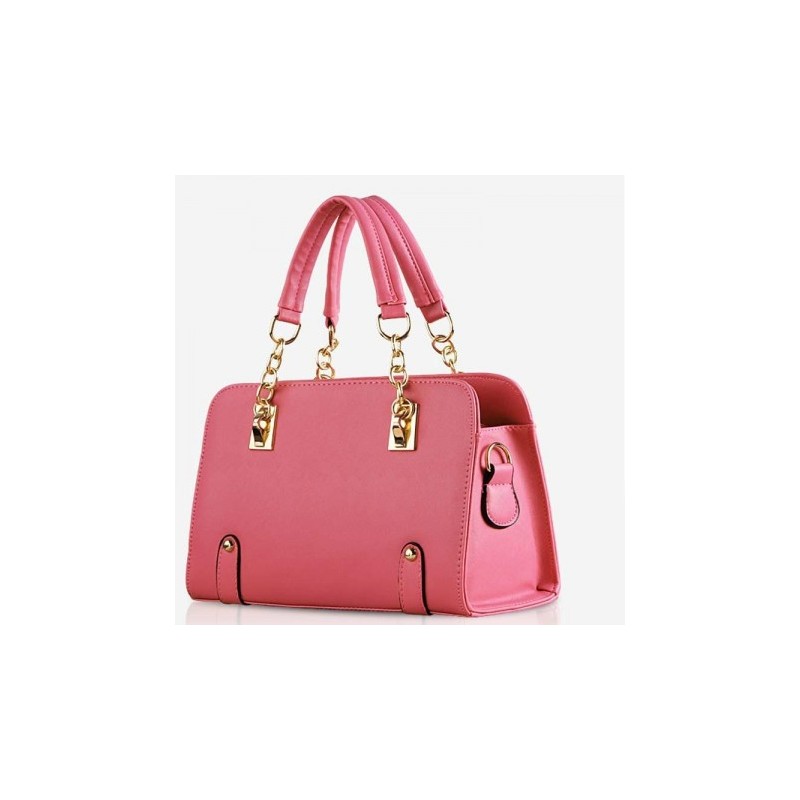 Bolsa Feminina Rosa com Dourado Couro