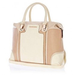 Bolsa Feminina Tote Bege e Branco Elegante