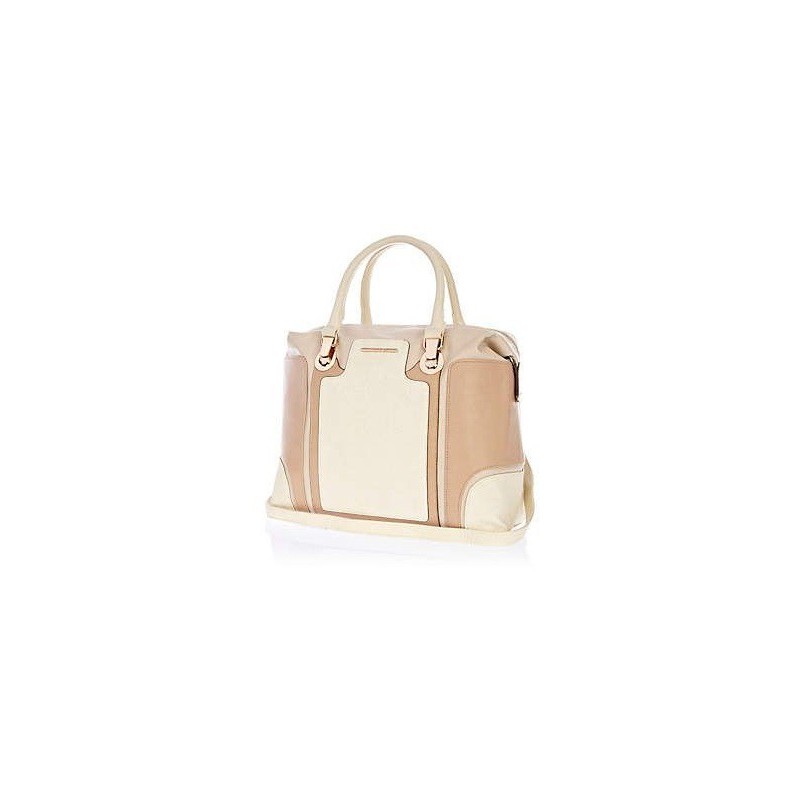 Bolsa Feminina Tote Bege e Branco Elegante