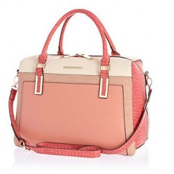 Bolsa Feminina Baú Coral Couro com Alça