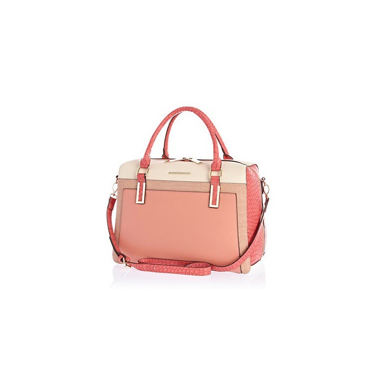 Bolsa Feminina Baú Coral Couro com Alça