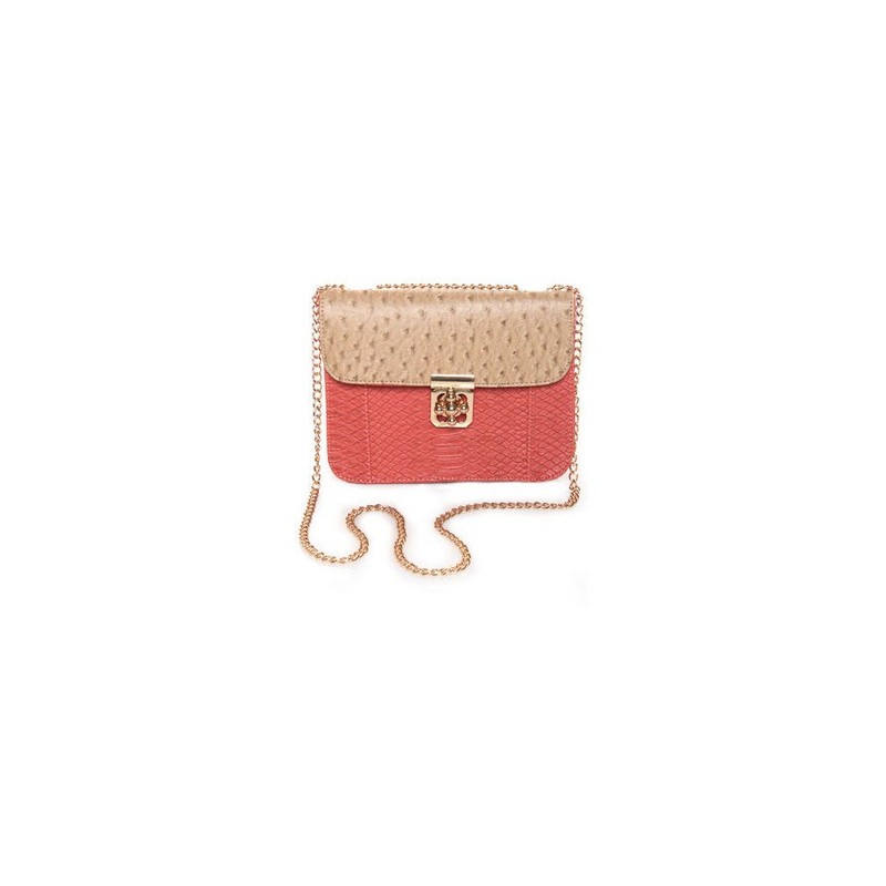 Bolsa Feminina Coral Flap com Alça de Corrente Dourada