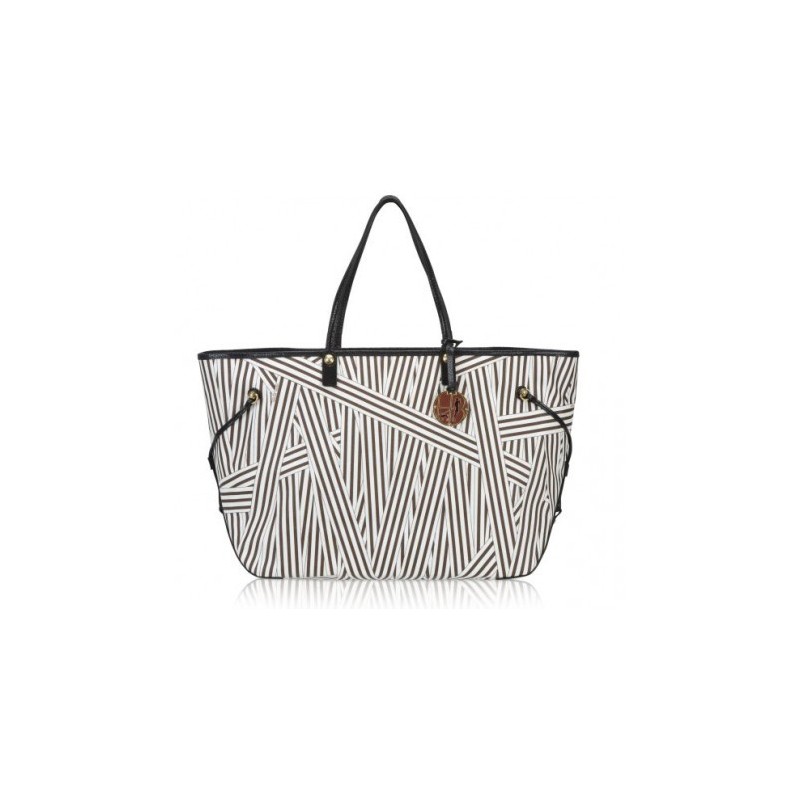 Bolsa Feminina Tote Listrada Branca e Preta Bolsa Feminina Tote Listrada Branca e Preta