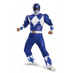 Fantasia Luxo Power Ranger Azul Masculino Músculos