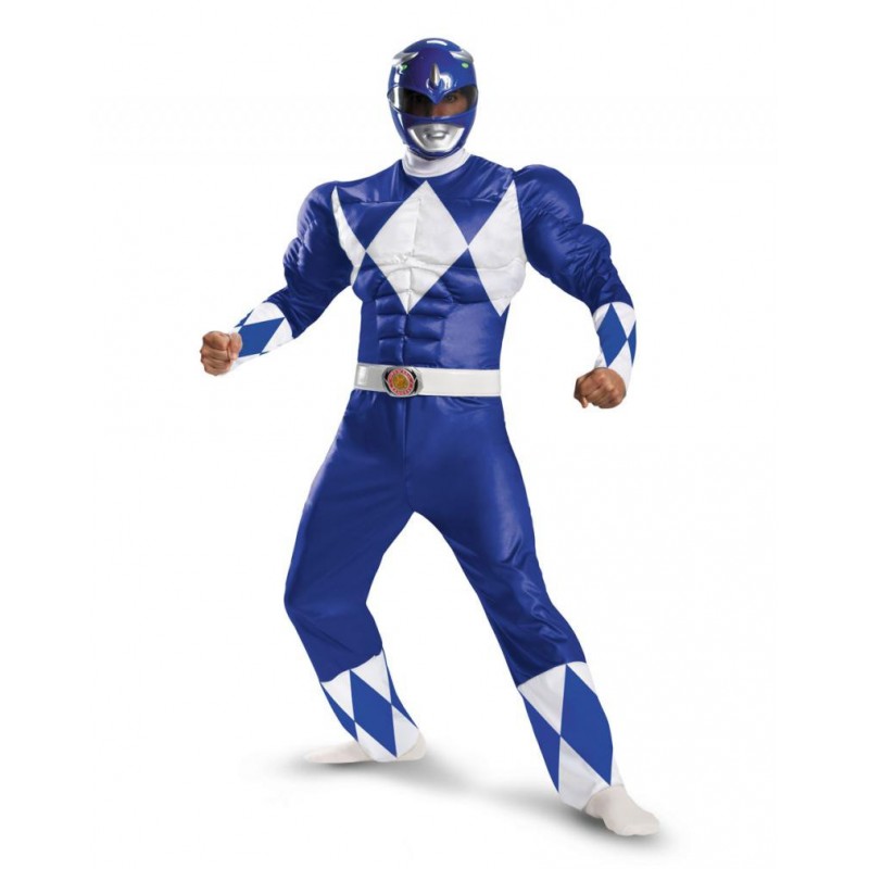 Fantasia Luxo Power Ranger Azul Masculino Músculos
