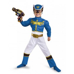 Fantasia Luxo Power Ranger Azul Megaforce Infantil Meninos
