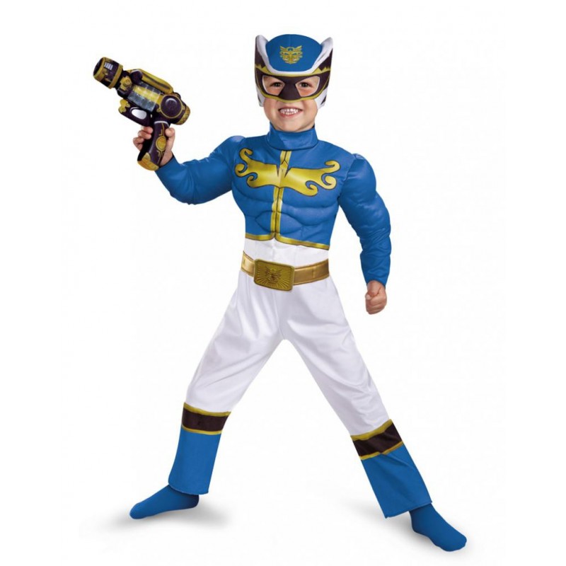 Fantasia Luxo Power Ranger Azul Megaforce Infantil Meninos