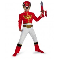 Fantasia Luxo Power Ranger Megaforce Vermelho Infantil Meninos