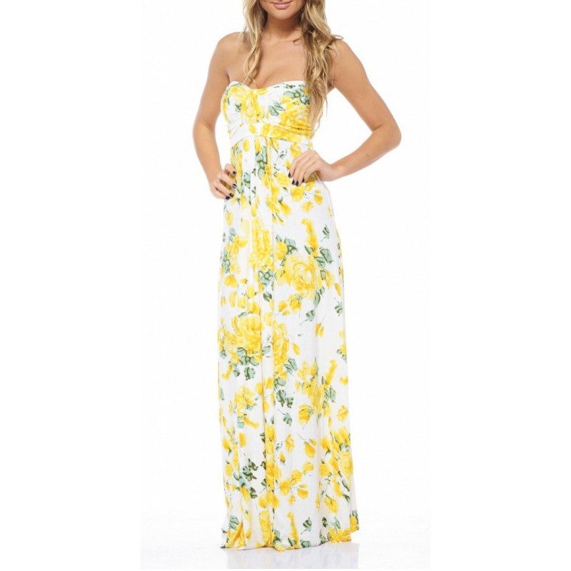 Vestido Longo Tomara que Caia Floral Amarelo