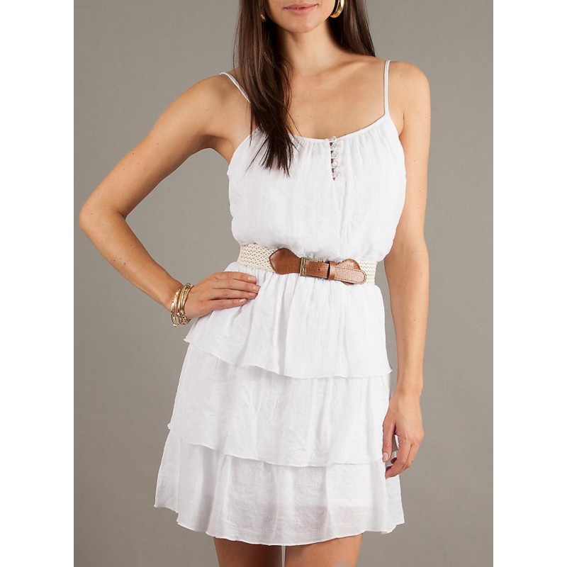 vestido branco curto com babado