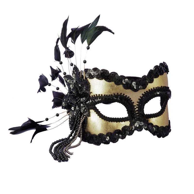 Máscara de Carnaval Feminina Preta e Dourada Festa Fantasia