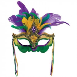 Máscara de Carnaval com Penas Verde e Roxa Fantasia Bloco
