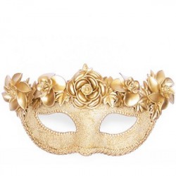 Máscara de Carnaval Dourada Flores Luxo Fantasia Bloco
