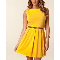 Vestido Amarelo Curto Casual Saia Gode