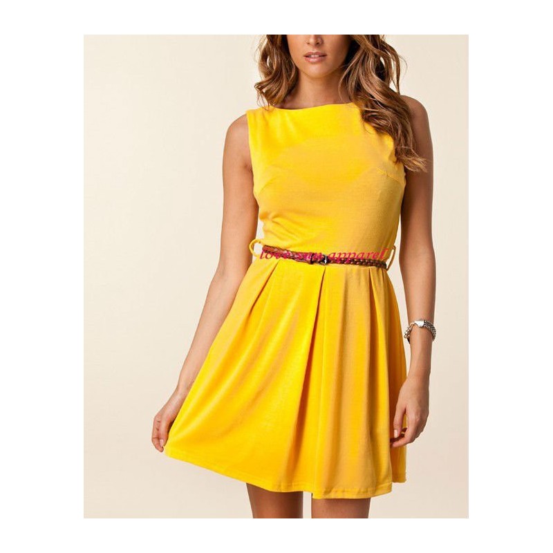 Vestido Amarelo Curto Casual Saia Gode