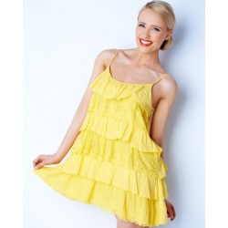 Vestido Amarelo Casual Curto Leve com Babados