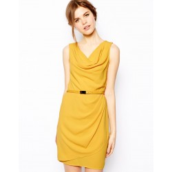 Vestido Amarelo Curto Elegante Trabalho Envelope