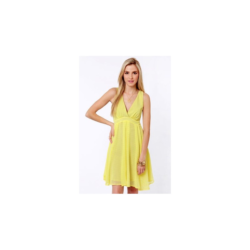 Vestido Casual Amarelo Decote em U Leve Saia Gode