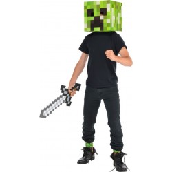 Fantasia Masculina Minecraft Creeper Cabeça  e Espada para Carnaval ou Halloween