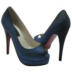 Peep Toe Feminino Azul Couro Salto Alto Agulha