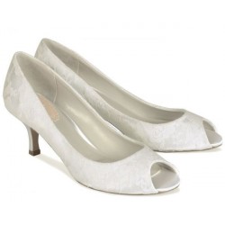 Sapato Feminino Peep Toe com Renda Branco Noivas Salto 5cm
