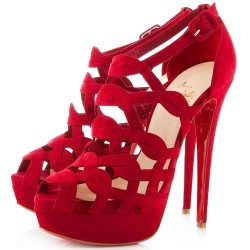 Sapato Feminino Peep Toe Tiras Vermelho Salta Alto 15cm