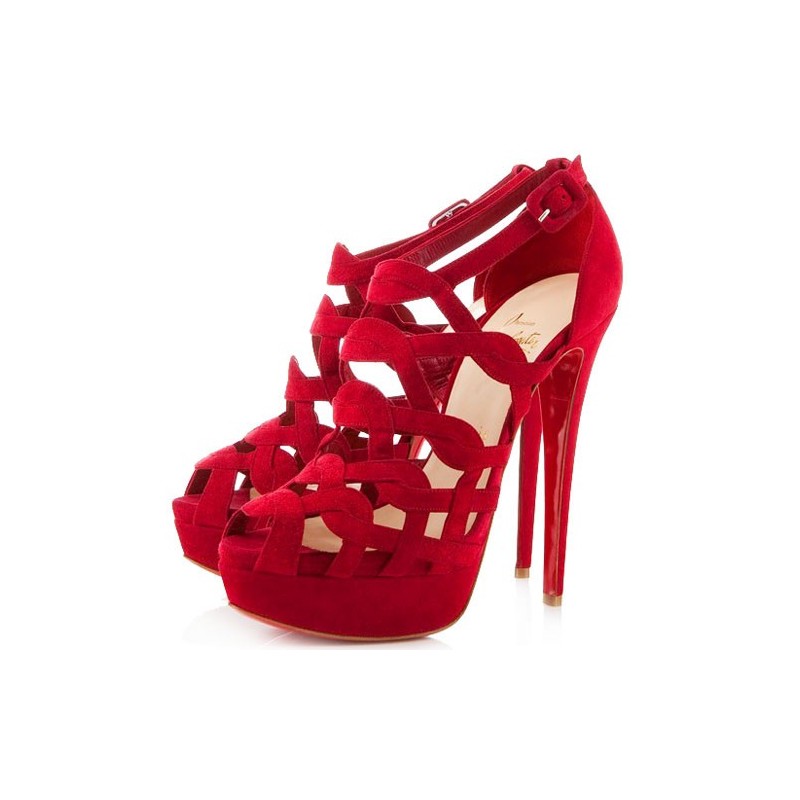 Sapato Feminino Peep Toe Tiras Vermelho Salta Alto 15cm