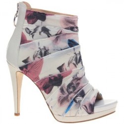 Sapato Feminino Estampado Floral com Pregas Peep Toe