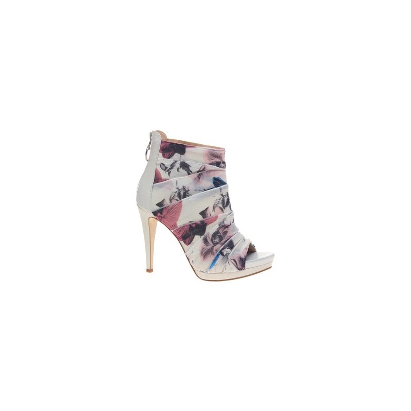 Sapato Feminino Estampado Floral com Pregas Peep Toe