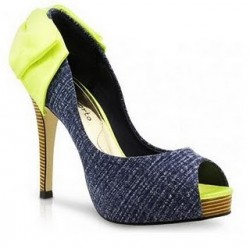 Sapato Feminino Peep Toe Jeans com Verde