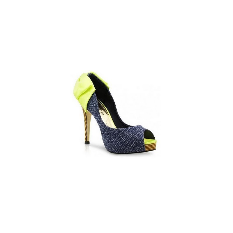 Sapato Feminino Peep Toe Jeans com Verde