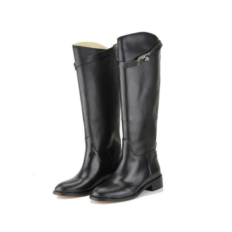 Bota Feminina Couro Preto Cano Alto Montaria