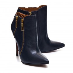 Bota Feminina Unkle Boot Cano Curto Azul Salto Agulha Couro