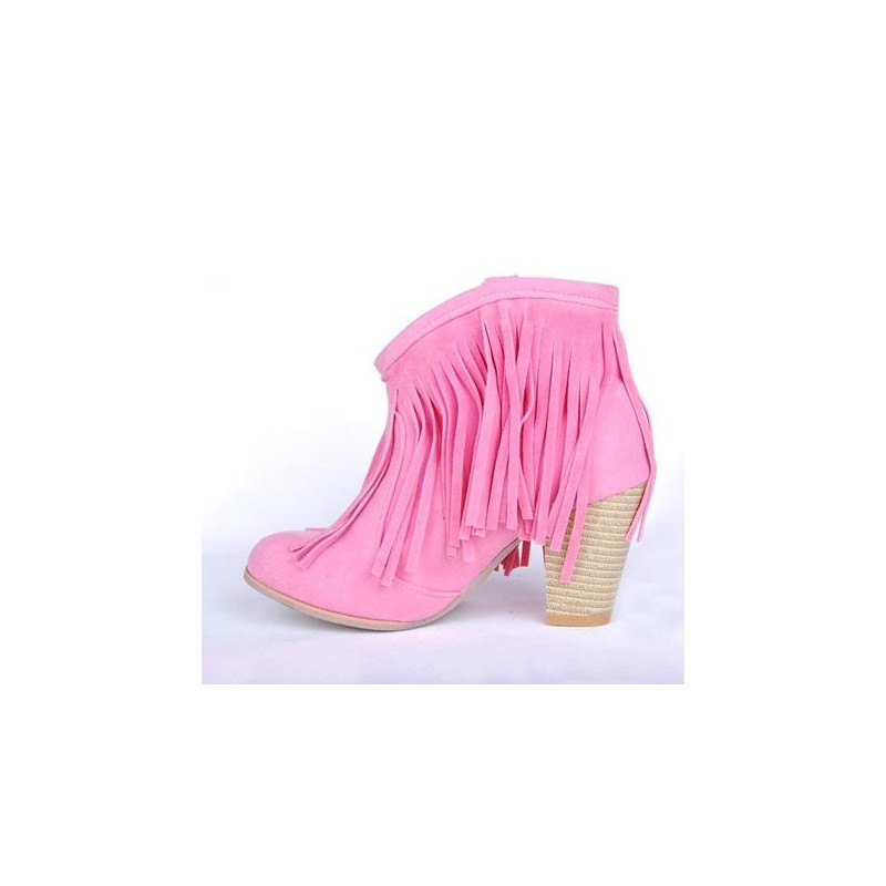 Bota Feminina Unkle Boot Rosa Couro Franjas