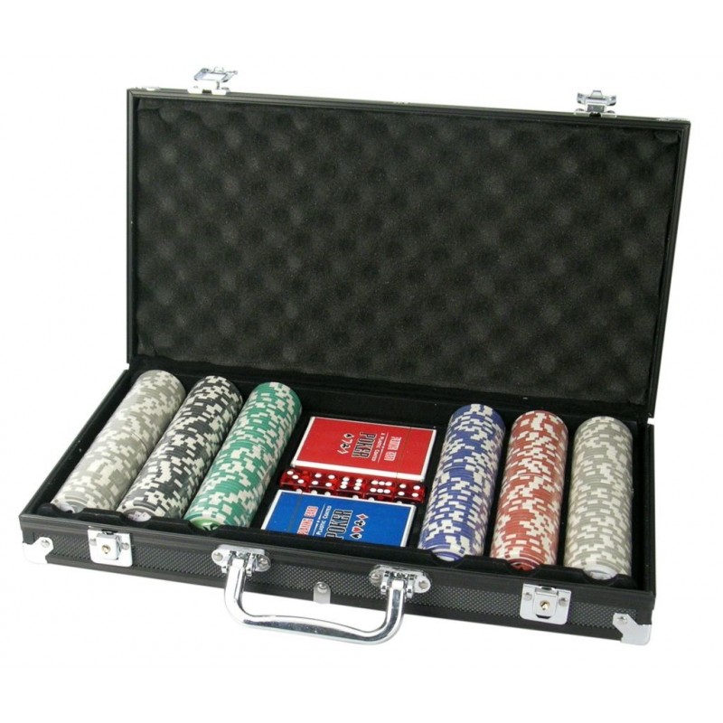 Kit Poker Maleta em Alumínio 300 Fichas Dois Baralhos Cinco Dados