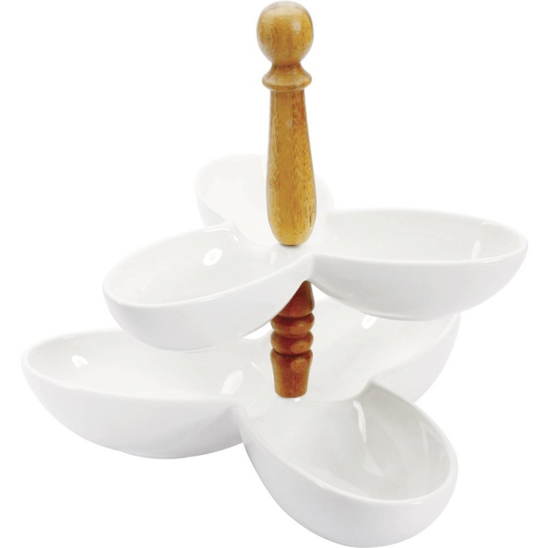 Petisqueira Dupla Porcela Branca e Madeira Molhos e Petiscos Presente Criativo