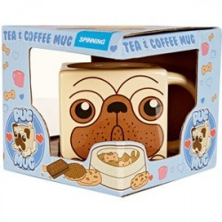 Caneca de Café Quadrada Desenho de Cachorro Pug Presente Criativo